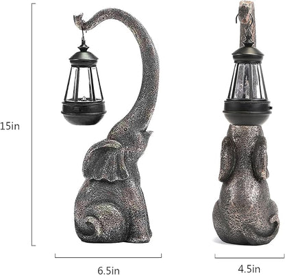 Elephant Garden Statue with Solar Lights, Outdoor Elephant Statues, Porch Decor for Outside Patio Lawn Porch Balcony, Elephant Figurine Decor, Birthday Gifts for Women Mom Grandma Animal Lovers