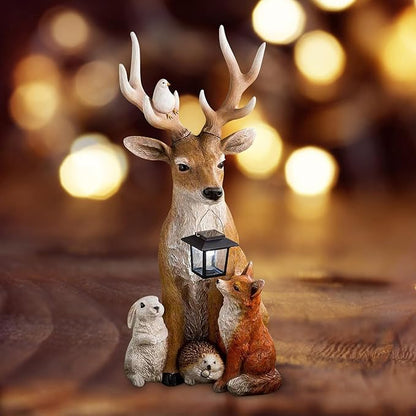 Creative Deer Rabbit Hedgehog Wolf Modeling Sculpture Lights, Small Animal Solar Resin Sculpture Lamp, Outdoor Solar Statue Lamps, Waterproof Energy Saving for Garden Lawn Yard Decoration (Brown)