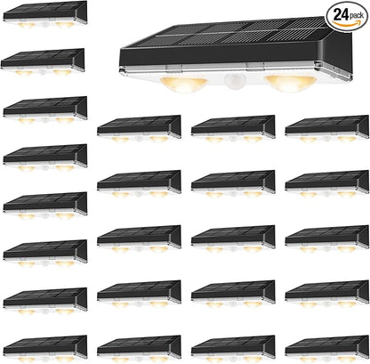 VOLISUN Solar Fence Lights, 24 Pack Solar Powered Fence Lights Outdoor with Warm White LED Spot Lens, IP65 Waterproof Solar Lights Outdoor for Patio, Backyard, Railing, Deck（Black）