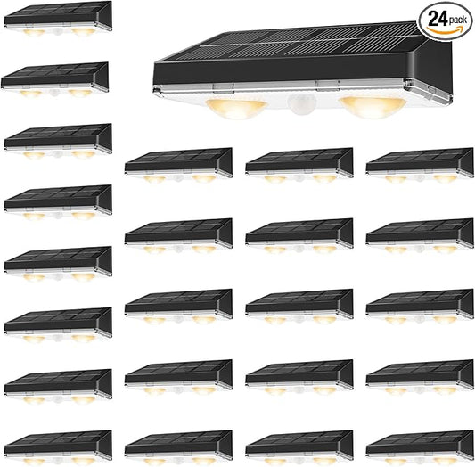 VOLISUN Solar Fence Lights, 24 Pack Solar Powered Fence Lights Outdoor with Warm White LED Spot Lens, IP65 Waterproof Solar Lights Outdoor for Patio, Backyard, Railing, Deck（Black）