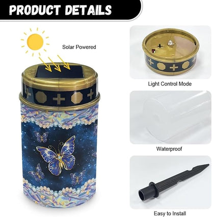 Butterfly Print Solar Garden Light Waterproof Solar Lights for Outdoor Easy Fixed Solar Light Cemetery Light for Grave Home Decor Landscape Solar Light