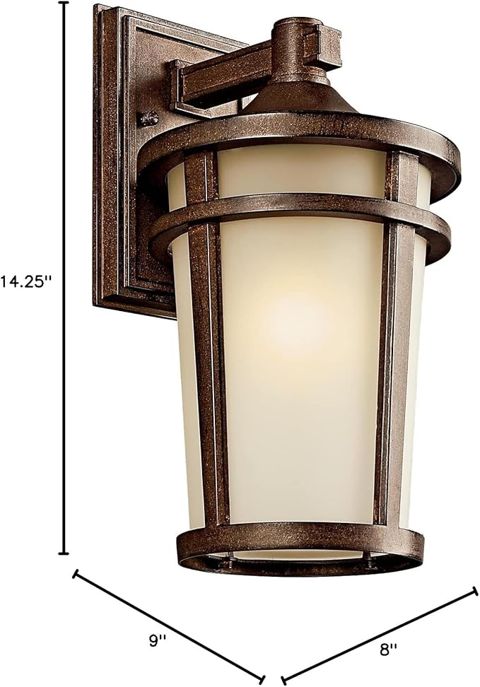Kichler Atwood 14.25" Outdoor Wall Light with Light Umber Mist and Brown Stone, 1-Light Exterior Wall Sconce, (14.25" x 8" W), 49072BST