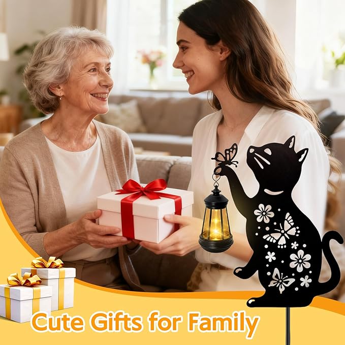 Cat Outdoor Solar Lantern Waterproof, Birthday Gifts for Christmas Women Mom, Solar Hanging Lights with Butterfly | Lumora