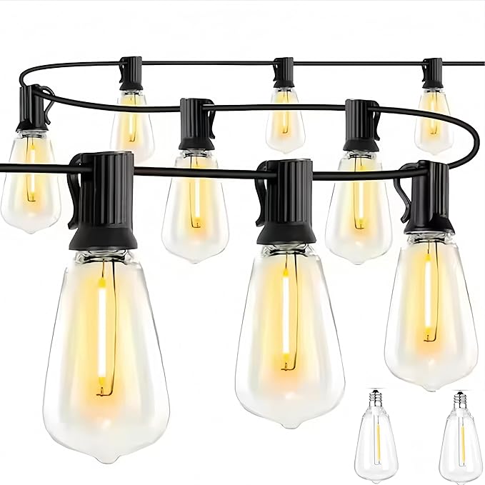 Outdoor String Lights 100FT - 52 LED Patio Lights with Shatterproof ST38 Vintage Edison Bulbs, Waterproof & Connectable for Garden, Porch, Backyard, Party Decor, 2700K Warm White