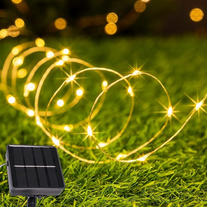 40FT Solar String Lights Outdoor, 240 LED - 2X Brighter Warm White, 8 Lighting Modes, Ultra-Dense Christmas Lights Waterproof Silver Copper Wire - for Patio, Garden, Christmas, Wedding