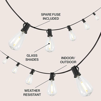 JONATHAN Y 10' Black - LED 10-Light Indoor/Outdoor String Lights, Half-Chrome Bulbs, Rustic Industrial Edison Lights for Patio Deck Backyard Wedding Party Decor (JYL8704C)