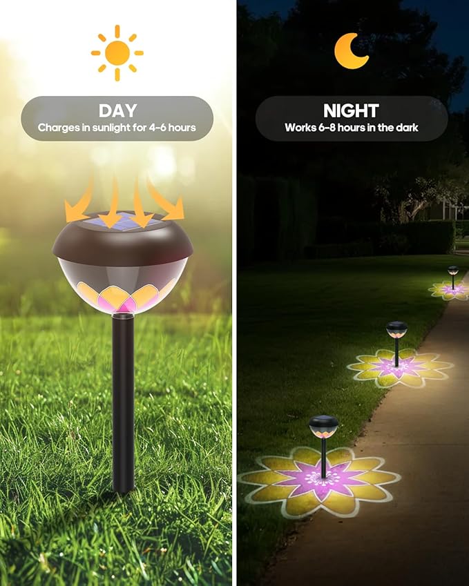 olar Pathway Light, 2-in-1 LED Solar Garden Lights, Waterproof Cordless Outdoor Projection Lights for Yard Lawn Backyard Walkway Garden Table Fence Landscape Gifts - Sunflower 1Pack