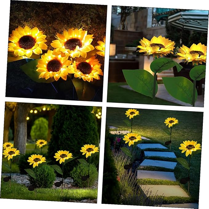Solar Sunflower Stick Lamp 10 LED Outdoor Solar Garden Path Lights Lawn Yard Landscape Lighting Ground Plug Stake for Patio Decor Random Color