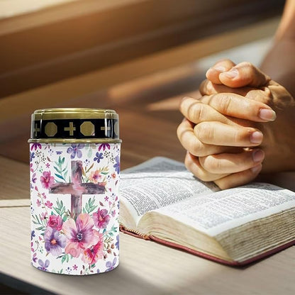 Poceacles Cross Solar Lights Outdoor Waterproof Cemetery Lights Solar Powered Grave Solar Lantern Outdoor Waterproof Walkway Lights for Lawn Garden Pathway, Pink Purple Floral Cross