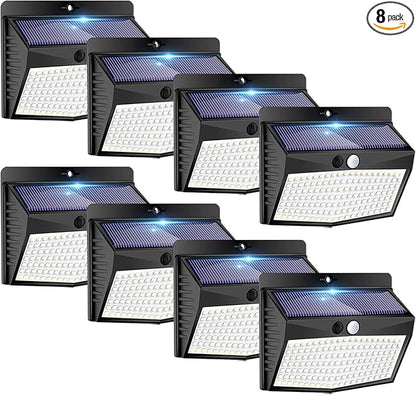 Peasur Solar Lights Outdoor, [138 LED/8 Packs] Solar Motion Sensor Security Light with 3 Lighting Modes Solar Wall Lights Waterproof Solar Powered Lights Outside for Garden Fence Yard Deck Garage