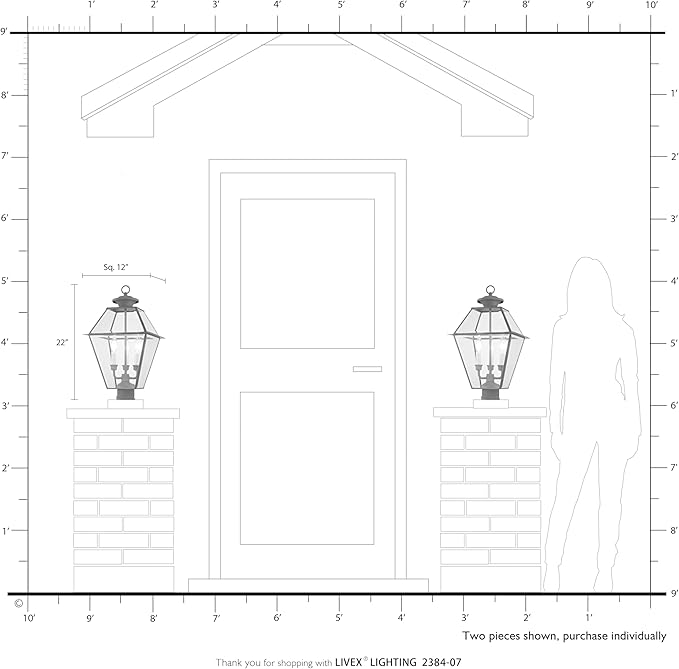 Livex Lighting Lantern 2384-07 Westover 3-Light Outdoor Post Head, Bronze, 21.50x12.00x12.00 | Lumora