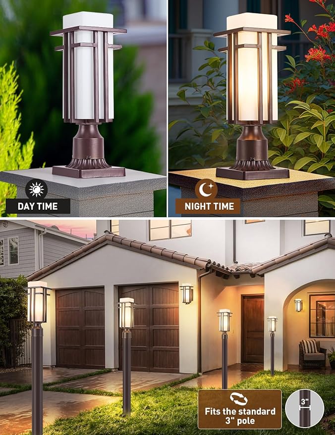 Oil Rubbed Bronze Outdoor Post Lights,Waterproof Pole Mount Light Fixture with Pier Mount Adapter(with 3-Inch Pier | Lumora
