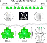 8.5FT Clear Green Shamrock Lights, St Patricks String Lights Outdoor Waterproof with 10 LED Light for rish Shamrock | Lumora
