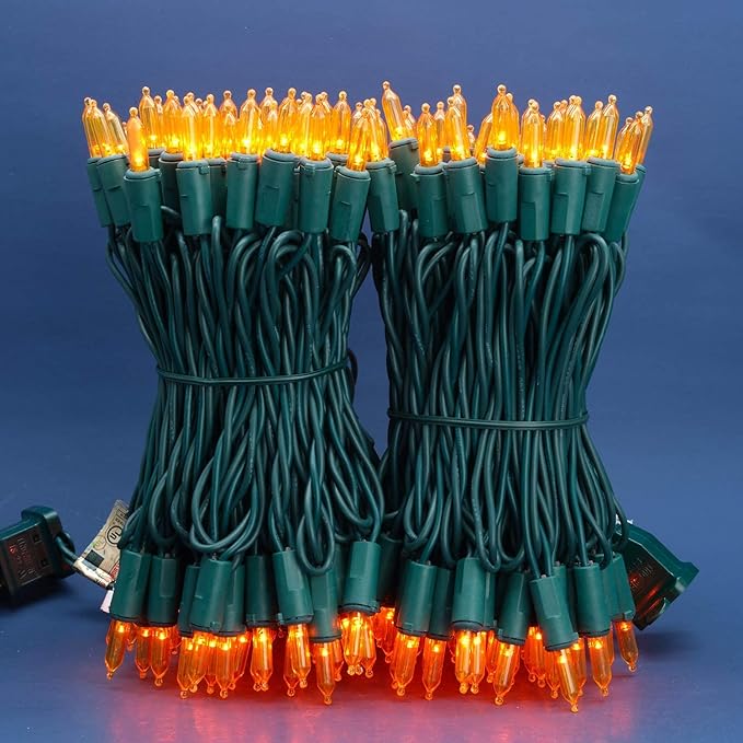 200 Count Orange LED Christmas Lights, 66 ft Green Wire UL Certified Commercial Grade Holiday String Light Set (Orange)