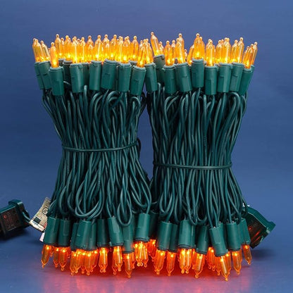 200 Count Orange LED Christmas Lights, 66 ft Green Wire UL Certified Commercial Grade Holiday String Light Set (Orange)