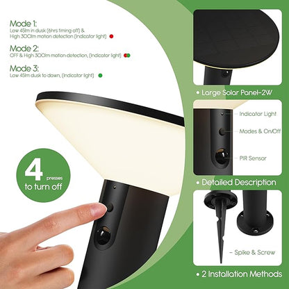 23.5" Solar Pathway Lights - Walkway Solar Lights for Outside - PIR Sensor & Three Lighting Modes - Rechargeable Battery Lasts Up to 35 Hours - 2700K - IP44 Weather Resistant - 4 Pack