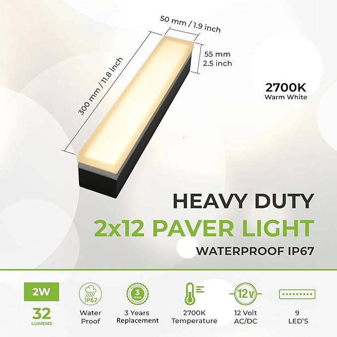 LUMENGY Paver Light 2x12 Inch (1.97x11.81), 2700K Warm White, Glare-Free Brick Lighting for - Outdoor Path Light | Lumora