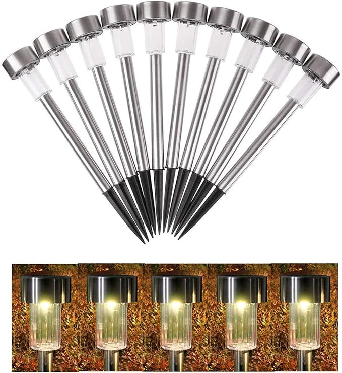 10PCS Warm LED Outdoor Steel Garden Solar Powered Landscape Light Lamp Yar Pathway Stake Lights | Lumora