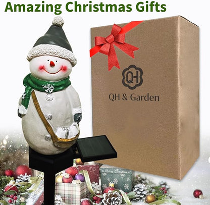 QH & Garden Resin Snowman Solar Lights Outdoor Waterproof - Christmas Garden Stake Lights for Outdoor Christmas Decorations, Snowman Stake Landscape Lamp for Patio Yard