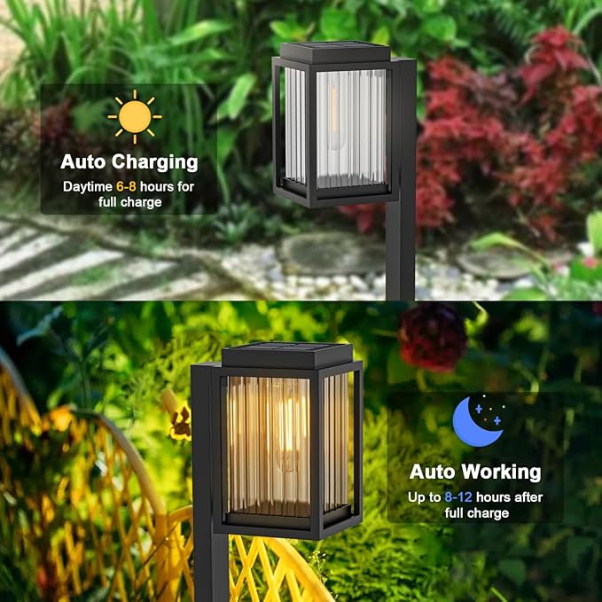 2 Pack Solar Pathway Lights, Solar Garden Lights Outdoor Warm White,Solar Lights Outdoor Waterproof Led Path Lights for Yard, Patio, Landscape, Walkway