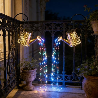 2 Pcs Solar Watering Can Lights, Hanging Solar Waterfall Lights Waterproof Outdoor Garden Decor Yard Art for Porch Landscape Patio, Gardening Gifts for Mom Grandma Women