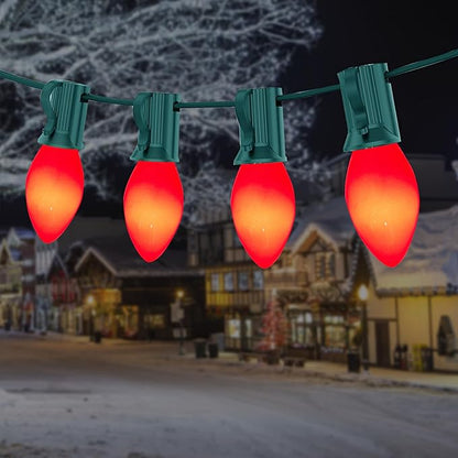 Abeja C7 Valentines Day Decorations Light, 25Ft Vintage Christmas Light with 27 Red Ceramic Bulbs(2 Spare), Hanging Romantic Red Lights for Valentine's Day Party Indoor/Outdoor