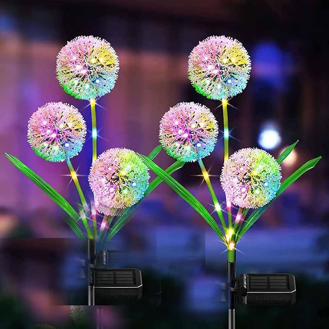 Ulalaza 2pcs Garden Solar Lights Multi-Color Changing LED Flower Stake Light Decorative Landscape Diameter of The Flower Ball is 80mm/3inch Height 700mm/28inch of LED