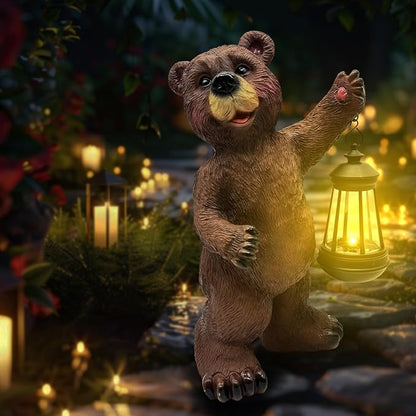 Solar Lantern Garden Statues Decor, 14" Large Outdoor Bear Figurine Lights for Yard Patio Decoration - Unique Christmas Housewarming Gift for Grandma Wowen Mom Brown