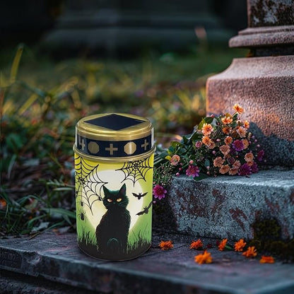 Garden Stake Light, Black Cat Spider Web - Halloween Solar Lights for Cemetery Grave,Solar Pathway Lights Outdoor,Lawn Yard Patio Garden Decor