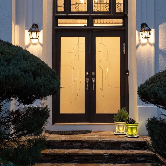 Gama Sonic Polaris Solar Wall Sconce Light, Outdoor Warm White LED Exterior Lamp, Black UV Protected Resin for Coastal Areas, for Walkways, Pathway, Columns, Sheds, Piers (177BP250010) 2 Pack