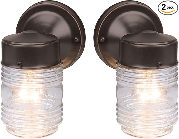 Design House 587311 Jelly Jar Classic 1-Light 2-Pack Indoor/Outdoor Wall Light with Clear Ribbed Glass for Entryway Porch Patio, Oil Rubbed Bronze