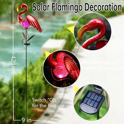 Starryfill Flamingo Solar Stake, 42inches Height Metal Flamingo Garden Decoration with LED Warm White Light for Gift Yard Pathway Patio Outdoor Lover
