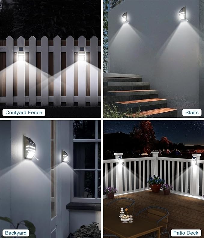 RGB Up & Down Solar Deck Lights 4 Pack + 4 Pack Solar Motion Lights, Wall Mount for Yard Patio Step Stairs Rail, Decor for Halloween Christmas