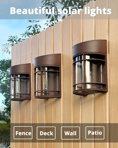 Solar Fence Lights, 8 Pack Deck Light Waterproof Solar Outdoor Lights for Garden Fence Post Backyard Decor, Brown