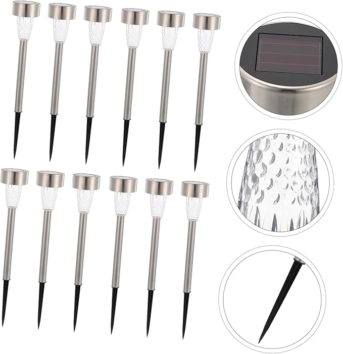 Yardwe 12pcs Solar Powered Landscape Lighting Lights Pathway Solar Outdoor Decor Stake Lights Garden Landscape Kit