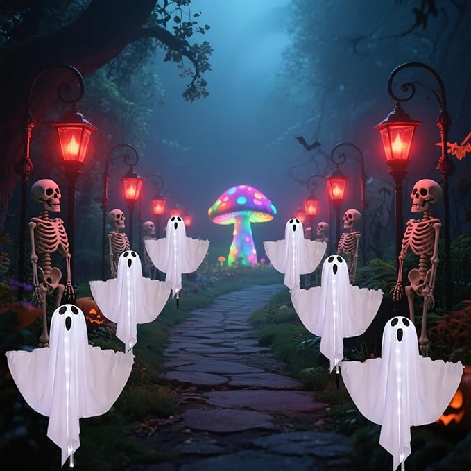 6-Pack Solar Ghost Lights for Halloween Decorations Outdoor, Light up Floating Scary Ghosts Decorations, Waterproof Solar Halloween Lights Outdoor for Yard, Garden, Pathway, Haunted House Party Decor