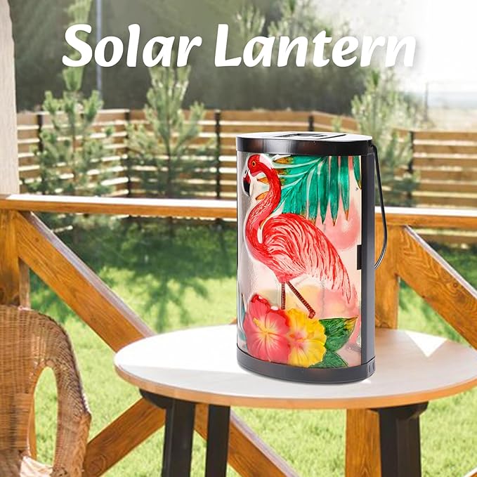 Hanging Solar Lantern Outdoor Waterproof Flamingo Solar Lights Glass Tabletop Decorative Lamp for Outdoor Patio | Lumora