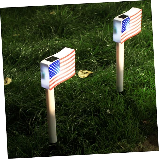 Solar LED American Flag Ground Insert Lamp, 2pcs Solar Garden Path Lights for Independence Day Outdoor Lawn Decoration Random Color