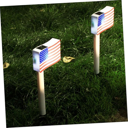 Solar LED American Flag Ground Insert Lamp, 2pcs Solar Garden Path Lights for Independence Day Outdoor Lawn Decoration Random Color
