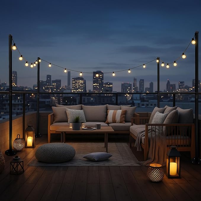 4 Pack 10 Ft String Light Poles for Outdoor String Lights, Heavy Duty Metal Outdoor Light Poles for Deck, Backyard | Lumora