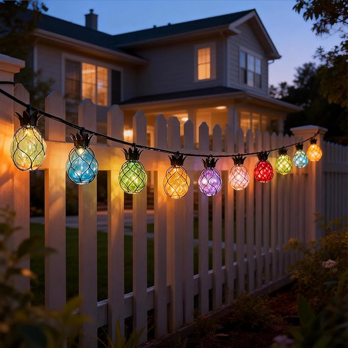 Vigdur Pineapple String Lights - Outdoor Patio Lights Plug in with 10 Pineapple Bulbs Connectable, Indoor String Light for Bedroom Bistro Tiki Decor(10FT