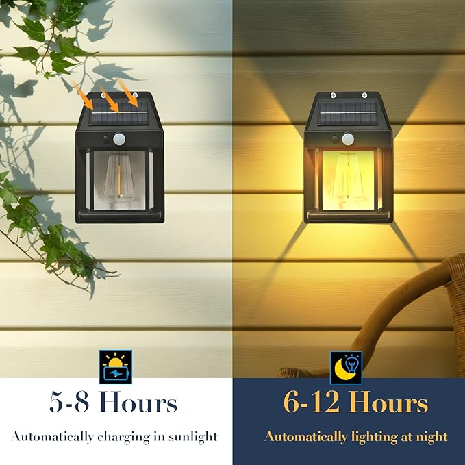 Outdoor Solar Powered Wall Sconce Lights Dawn to Dusk 8.2" H White Motion Sensor 3 Lighting Modes for Porch Garage House Patio Shed Barn Door Yard Outside Decorative Waterproof -2 Pack