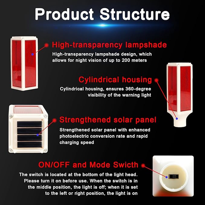 Aolyty Solar Lights Outdoor, Waterproof Driveway Markers Reflective, Warning Flash Light with 2 Lighting Modes, LED Solar Light 4 Pack for Parking Lots, Yard, Sidewalk, Stop Sign, 30 Inches (Red)