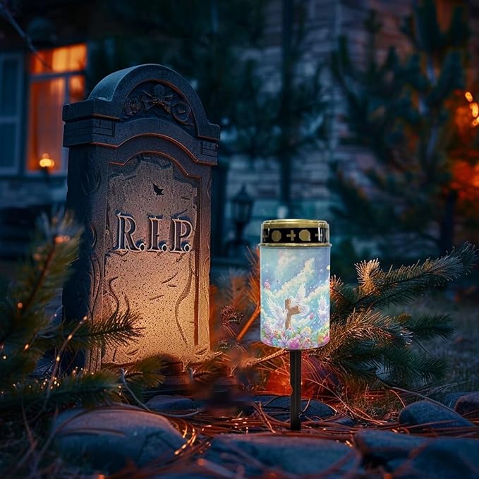 Dove Cross Solar Lights for Grave Solar Led Lights for Outside Waterproof Landscape Lights Cross Candle Holder for Cemetery Prayer Signs Solar Light Grave Garden Lawn Patio Yard Decor