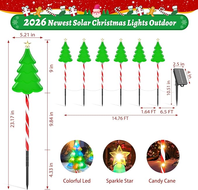 12 Pack Taller Solar Christmas Lights Outdoor with USB, Upgraded 10 Modes Christmas Tree Candy Cane Light with 204 | Lumora