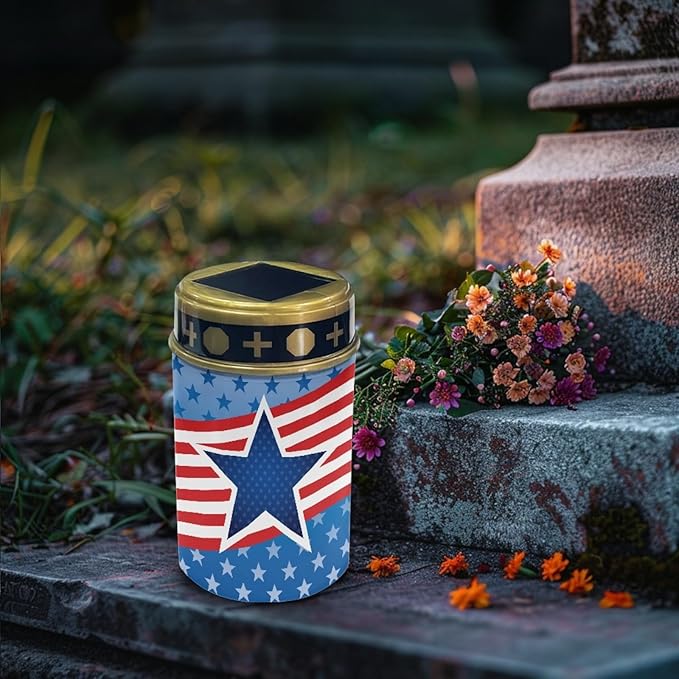 US Flag Star Solar Pathway Lights Waterproof Garden Lights Outdoor Solar Stake Lights,Yarde Patio Solar Lights Outdoor Landscape Lighting Flameless Lights Spotlights,Warm White