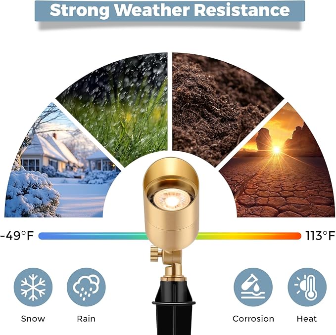 Gardencoin Solid Brass Outdoor Landscape Spotlights, 12V LED Low Voltage Wired Waterproof Landscape Lighting | Lumora