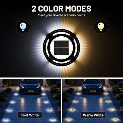 Solar Driveway Lights, 12 Pack Heavy Duty Driveway Lights Solar Powered 2 Color Mode (Cool/Warm White) IP68 Waterproof Outdoor Solar Deck Lights with Ground Stake for Pathway Garden Yard Walkway Dock
