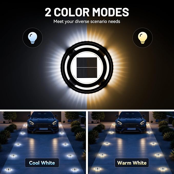 Solar Driveway Lights, 4 Pack Heavy Duty Driveway Lights Solar Powered 2 Color Mode (Cool/Warm White) IP68 | Lumora