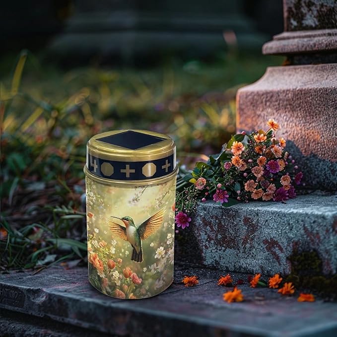 Hummingbird Flower Cemetery Solar Lights Solar Powered Garden Stake Lights Decorative Lights for Cemetery Grave Yard Patio Outdoor Decoration Memorial Gifts